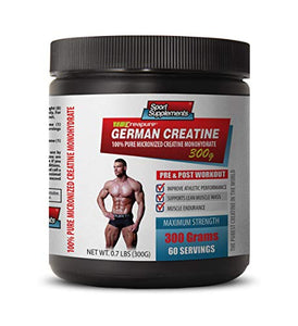 Muscle Enhancer Supplements - German CREATINE - 100% Pure MICRONIZED CREATINE MONOHYDRATE - German creatine Powder - 1 Can 300 Grams (60 Servings)