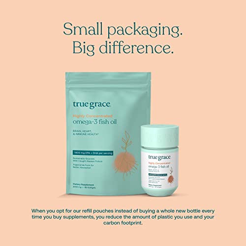 True Grace Omega-3 Fish Oil 2000mg Triglyceride Form Highly Concentrated EPA+DHA Brain, Heart, Joint & Immune Health Support Supplement-Wild-Caught,Molecularly Distilled,Purified,Non-GMO-120 Softgels