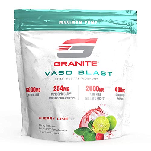 Granite® Vaso Blast Advanced 'Stim-Free' Pre-Workout (Cherry Lime) | Supports Vasodialation, NO Conversion, & ACE Inhibition for Max Pump with Grapeseed Extract, Arginine Nitrite, & VasoDrive-AP®