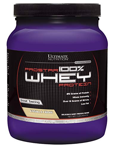 Ultimate Nutrition Prostar Whey Protein Powder, Low Carb Protein Shake with Bcaas, Blend of Whey Protein Isolate Concentrate and Peptides, 25 Grams of Protein, Keto Friendly, 1 Pound, Vanilla Crème
