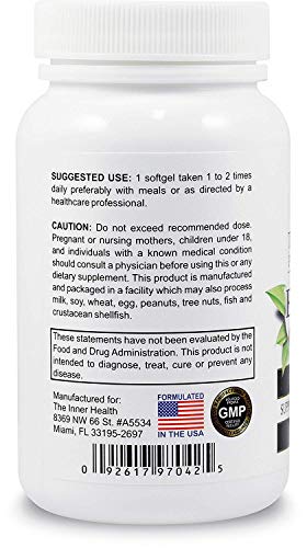 The Inner Health EPA DHA Omega 3 1000mg - 60 Softgels - One-a-Day - 120mg DHA + 180mg EPA Supports Normal Function of Healthy Heart, Brain & Eyes - Made in USA