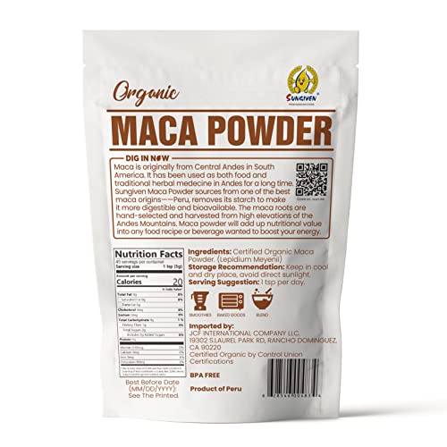 SUNGIVEN Organic Maca Powder,Natural Grow in Peru,100% Maca Powder,NON-GMO,USDA Organic,Vegan&Gluten-Free,Keto-Friendly,BPA Free,Baked Good,Smoothies,Blend,Dietary Supplement 8 oz (227 g)