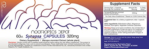 Synapsa Bacopa Monnieri Capsules | 320mg | 60 Count | Whole Plant Extract | Ayurveda Supplement | Adaptogen Herb | Clinically Proven to Enhance Learning, Memory and Mental Performance