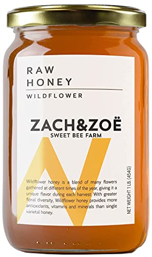Unfiltered Raw Honey by Zach & Zoe Sweet Bee Farm – Pure Farm Raised Honey Packed with Powerful Anti-oxidants, Amino Acids, Enzymes, and Vitamins! (Wildflower - 16oz)
