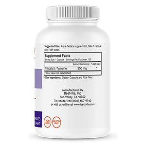 N-Acetyl L-Tyrosine 350mg (NALT) (240 Capsules) (120 x 2) - No Stearates - Non GMO - Gluten Free
