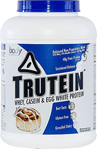 Body Nutrition Protein Powder - Trutein Cinnabun 4lb Whey, Casein & Egg White - Natural Low Carb Keto Friendly Drink - Lean Muscle Builder, Weight Loss, Workout, Recovery