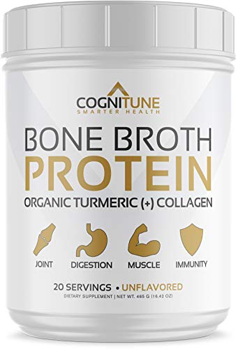 Bone Broth Protein Powder with Organic Turmeric & Collagen Peptides - Grass Fed Beef Bone Broth Collagen - Keto & Paleo Friendly Nutrition - Turmeric Flavor 22g Protein, 20 Servings