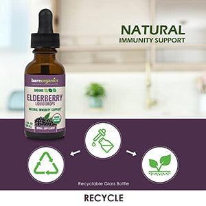 BareOrganics Elderberry Liquid Drops, Herbal Supplement, 1 Ounce