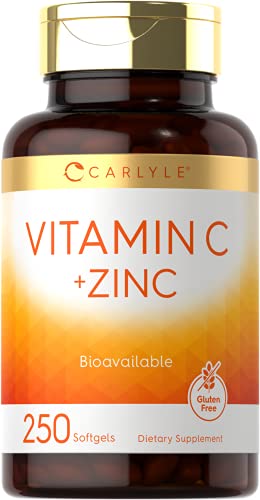 Vitamin C with Zinc | 280mg | 250 Softgels | Non-GMO and Gluten Free Formula | Value Size | Bioavailable Supplement | Ascorbic Acid and Zinc Oxide | by Carlyle