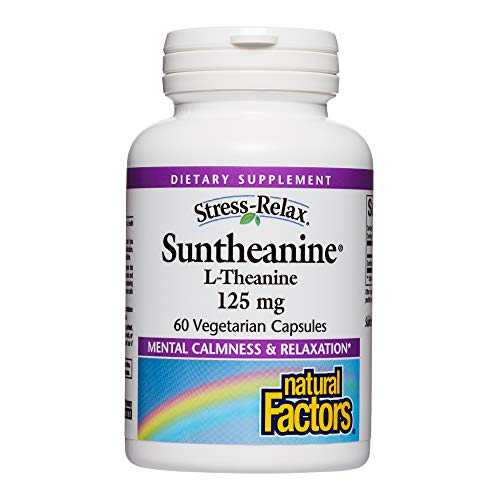 Stress-Relax Suntheanine L-Theanine 125 mg by Natural Factors, Non-Drowsy Stress Support for Mental Calmness and Relaxation, 60 capsules (30 servings)