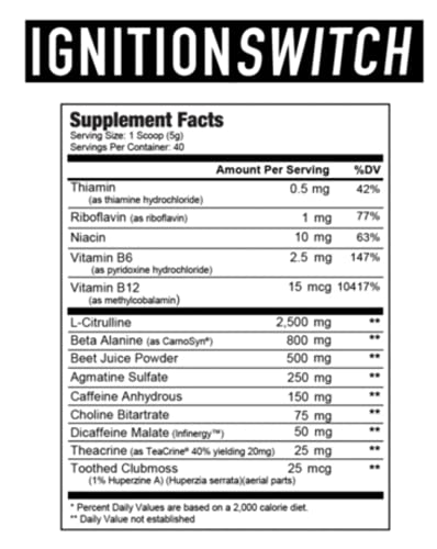 Axe and Sledge Supplements Ignition Switch Stim Pre-Workout-ICEE Blue Raspberry, 40 Servings (Pack of 1)