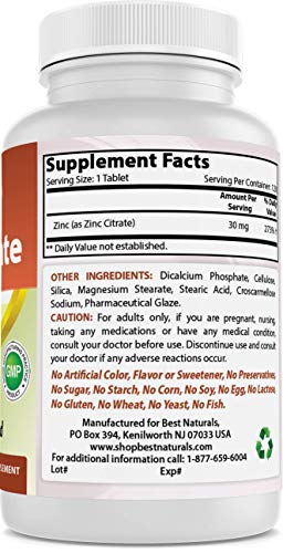 Best Naturals Zinc Citrate 30 mg - 120 Tablets (120 Count (Pack of 2))