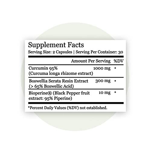 Wholesome Organics Turmeric Curcumin - 1300mg - 95% Curcuminoids with Bioperine Black Pepper Extract - Natural Joint, Healthy Inflammatory & Cognitive Support - Non-GMO, Gluten Free - 60 Capsules