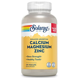Solaray Calcium Magnesium Zinc, Strong Bones & Teeth, Heart, Nerve & Immune Function Support, 68 Servings, 275 VegCaps