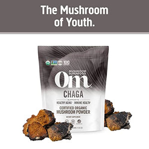 Om Mushroom Superfood Chaga Organic Mushroom Powder, 7.05 Ounce Pouch, 100 Servings, US Grown, Sacred Antioxidants & Immune Support, Superfood Mushroom Supplement