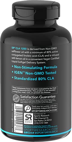 Vegan CLA 1250 - 180 Veggie Softgels | Non-Stimulating Conjugated Linoleic Acid (CLA) supporting Healthy Weight Management | Gluten Free, Non-GMO Verified