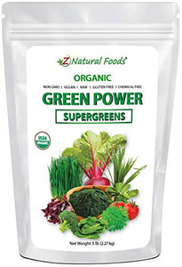Organic Delicious Greens Superfood Powder - Barley Grass, Wheatgrass, Spirulina, Spinach, Broccoli, Coconut Milk, Ginger, Alfalfa Leaf, Beet Root, Tomato, Dulce Moringa - Raw Vegan Gluten Free - 1lb