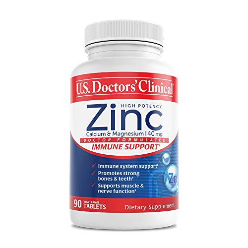 U.S. Doctors’ Clinical High Potency Zinc 40mg with Immune Support for Year-Round Wellness, Natural Formula with Calcium and Magnesium (Packaging May Vary) [3 Month Supply – 90 Tablets]