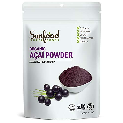 Sunfood Acai Powder | Organic & Unsweetened | 100% Raw Freeze Dried Berries | Natural Antioxidant | Non-GMO, Gluten-Free | Ultra-Clean: No Fillers, Additives, Preservatives | 4 Ounce Bag