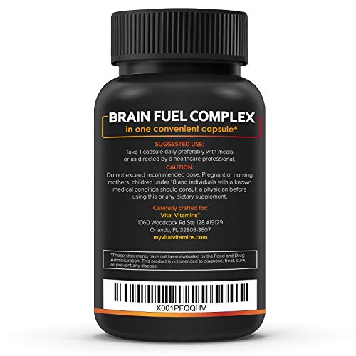 VITAL VITAMINS Brain Supplement Nootropics Booster - Enhance Focus & Mind, Boost Concentration, Improve Memory & Clarity for Men Women, Ginkgo Biloba,Dmae,Iq Neuro Energy, Vitamin B12 Bacopa Monnieri