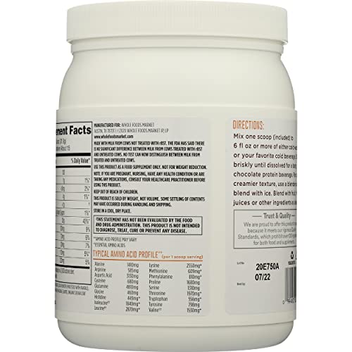 Whole Foods Market, Grass-Fed Whey Protein Isolate, Chocolate, 16.9 Ounce