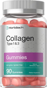 Hydrolyzed Collagen Gummies | 90 Count | Strawberry Flavored Gummy Supplement | Type 1 and 3 | Non-GMO, Gluten Free | by Horbaach