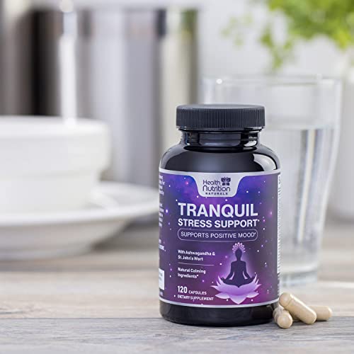 Stress Support Supplement 1000mg, Natural Herbal Formula for Calm, Positive Mood, Relaxation - Made in USA - with Ashwagandha, Niacin, L-Theanine, Rhodiola Rosea, 5-Htp - 120 Capsules