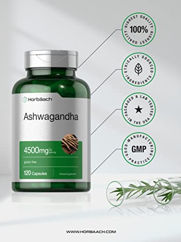 Ashwagandha Capsules | 4500 mg | 120 Count | Maximum Strength | 2 Month Supply | Non-GMO & Gluten Free | by Horbaach