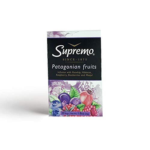 Supremo Patagonian Fruits Tea Bags – 6 Boxes of 20-Pack Natural Herbal Tea Infusion with Rosehip, Hibiscus, Raspberry, Blueberries, Maqui – Intense and Delicious Flavor – Ideal Selection for Breakfast