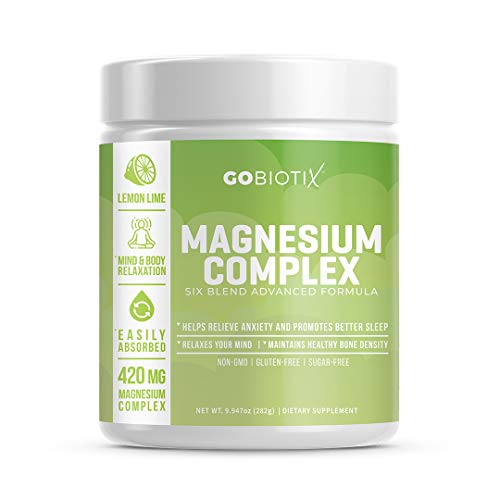 Magnesium Complex Powder by GoBiotix | High Absorption Magnesium Supplement Drink for Sleep Support, Stress Relief, Muscle Relaxation & Recovery | Vegan + Sugar-Free + Non-GMO. Lemon Lime, 60 Servings