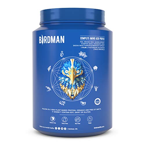 Birdman Falcon Organic Vegan Protein Powder with BCAAs, 33 Servings, No Fillers, Plant Based, Keto, Low Carb, Low Calorie, Dairy Free, Gluten Free, Non-GMO, Vanilla, 2.18lb