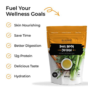 Bone Broth Powder, Chicken, 12 g Protein, Keto Diet, Paleo, 100% Recyclable Package, Use On-The-Go. 3 Pack