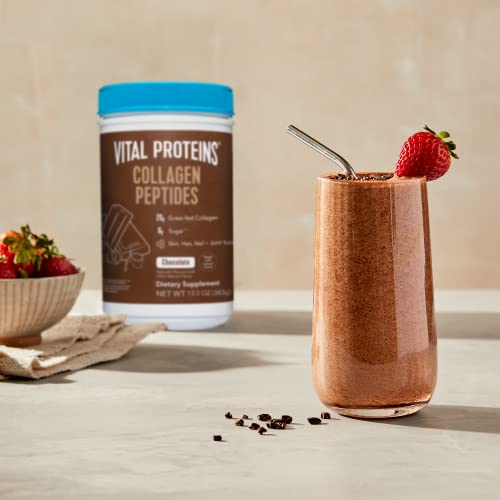 Vital Proteins Chocolate Collagen Powder Supplement (Type I, III) for Skin Hair Nail Joint - Hydrolyzed Collagen - Dairy & Gluten Free - 27g per Serving - Chocolate Flavor, 13.5 oz Canister