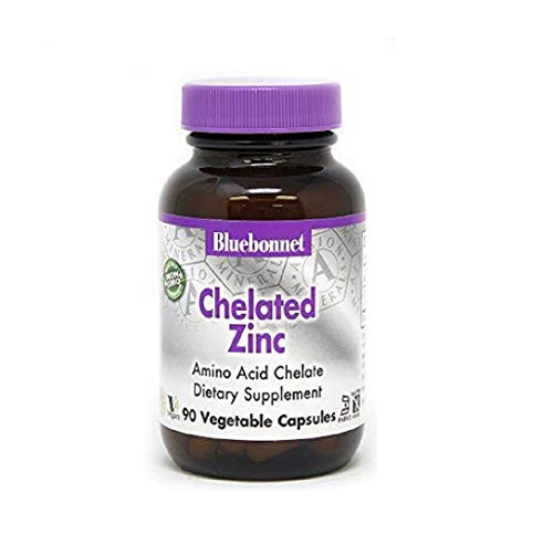 Bluebonnet Nutrition Albion Chelated Zinc, For Immune Health & Enzyme Function*, Soy-Free, Gluten-Free, Non-GMO, Kosher Certified, Dairy-Free, Vegan, 90 Vegetable Capsules, 90 Servings