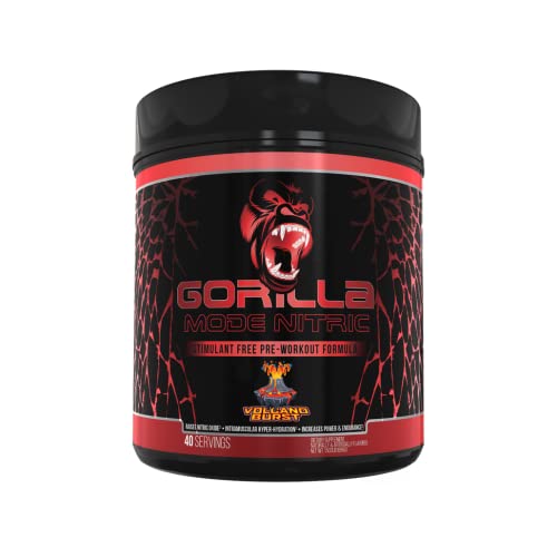 Gorilla Mode Nitric Stimulant Free Pre-Workout – Best Tasting and Most Effective Stimulant Free Pre-Workout / Massive Pumps · Vasodilation · Power / 720 Grams (Volcano Burst)