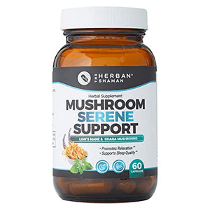 The Herban Shaman Serene Mushroom Supplement Capsules | Organic Lion’s Mane, Chaga Mycelia, Kava Root, Lavender & Passion Flower, Mucuna Pruriens, Cereus (60 Capsules) (Serene)