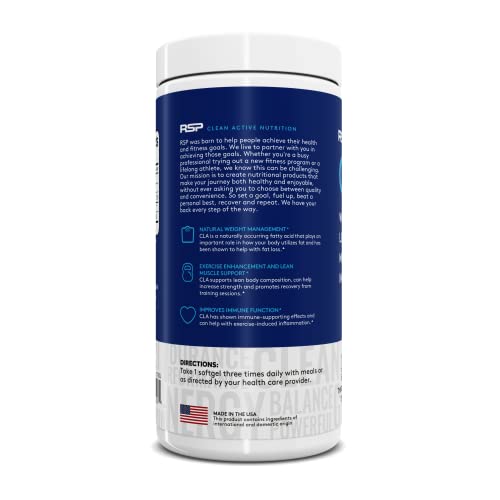 RSP Nutrition CLA 1000 Conjugated Linoleic Acid Max Strength Softgels, Natural Stimulant Free Weight Loss Supplement, Fat Burner for Men & Women, 180 Ct. (Packaging May Vary)