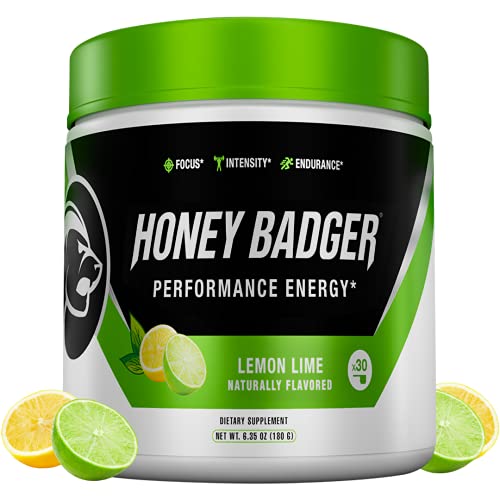 Honey Badger Pre Workout Powder | Vegan Keto Lemon Lime Preworkout | Natural Energy for Men & Women | Beta Alanine, Caffeine & Vitamin C for Immune Support | Sugar Free & Paleo | 30 Servings