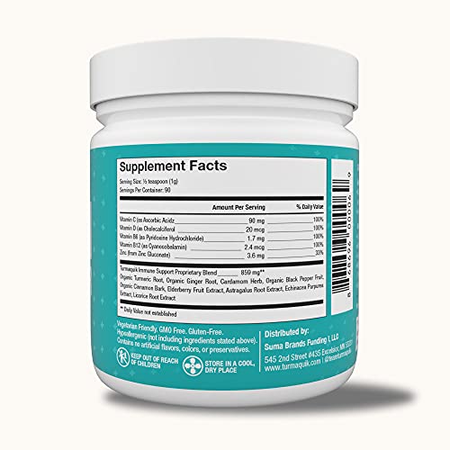 Organic Turmeric Powder, Golden Milk Immunity Aid Drink, Superfood Blend Black Pepper, Curcumin, Cinnamon, Cardamom, Vitamins C, D, B6, B12, Zinc, Golden Milk Latte Immune Support Drink, 180 Servings