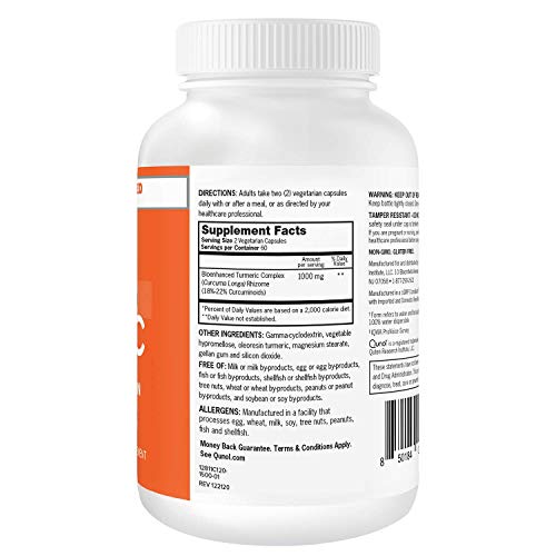 Turmeric Curcumin Capsules, 40x Better Absorption, Qunol 1000mg Extra Strength Supplement, Patented Hydro-Soluble Technology, Alternative to Turmeric Curcumin with Black Pepper, 240 Veggie Capsules