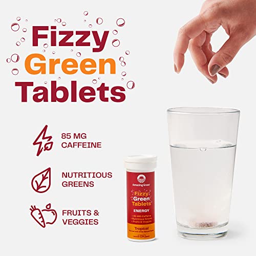 Amazing Grass Fizzy Green Tablets Energy Tropical: Greens + Green Tea Caffeine, Water Flavoring Tablet with Antioxidants, 60 Count