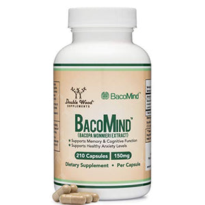 BacoMind Clinically Tested Bacopa (Patented and Clinically Proven Form of Bacopa Monnieri Extract) 210 Vegan Capsules, Promotes Learning and Memory, Reduces Anxiety by Double Wood Supplements