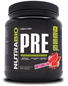 NutraBio PRE Workout Powder - Sustained Energy, Mental Focus, Endurance - Clinically Dosed Formula - Beta Alanine, Creatine, Caffeine, Electrolytes - 20 Servings - Watermelon