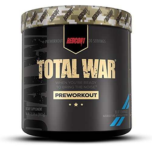 Redcon1 Total War - Pre Workout, 30 Servings, Boost Energy, Increase Endurance and Focus, Beta-Alanine, Caffeine (Blue Lemonade)