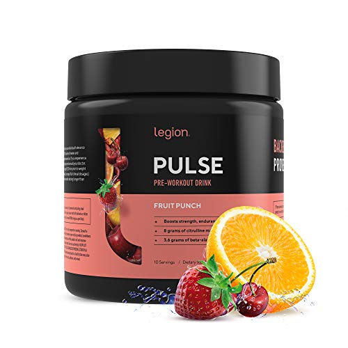 Legion Pulse Pre Workout Supplement - All Natural Nitric Oxide Preworkout Drink to Boost Energy, Creatine Free, Naturally Sweetened, Beta Alanine, Citrulline, Alpha GPC (Fruit Punch) 10 Servings