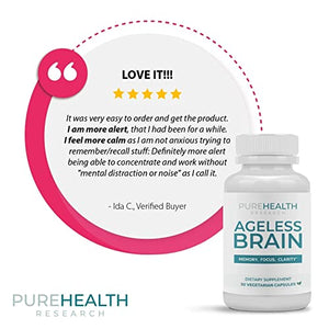 Ageless Brain - Support Memory, Focus, Clarity & Concentration - Premium Nootropic Brain Supplement for Sharper Mind & Clearer Thinking - L Theanine, Bacopa Aerial, PureHealth Research , 30 Capsules