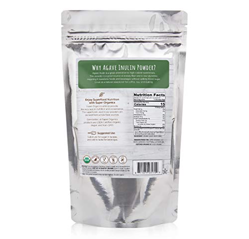 Super Organics Agave Inulin Powder | Vegan Sweetener | Good Source of Fiber | Organic Superfood Powder | Raw Superfoods | Whole Food Supplement – Vegan, Gluten-Free & Non-Gmo, 8 Oz