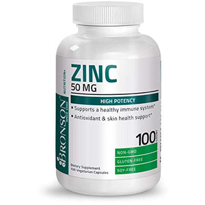 Bronson Zinc 50mg Complex (Zinc Oxide 50% & Zinc Picolinate 50%) High Potency Immune Support Supplement & Antioxidant and Skin Health - Non GMO, 100 Vegetarian Capsules