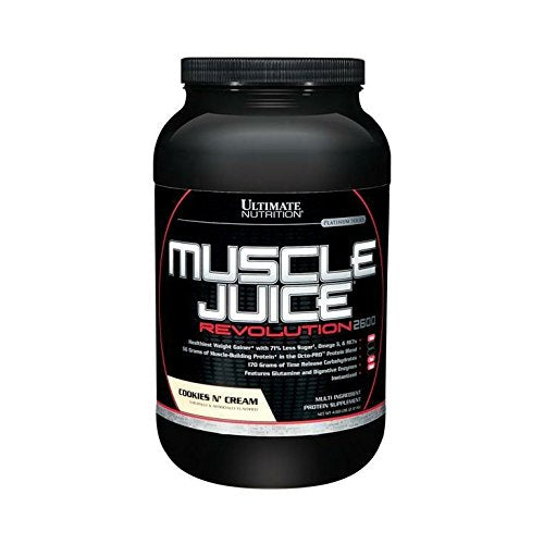 Ultimate Nutrition Muscle Juice Revolution Weight and Lean Muscle Mass Gainer Protein Powder with Glutamine, Micellar Casein and Time Release Complex Carbohydrates, Cookies N Cream, 4.69 Pounds