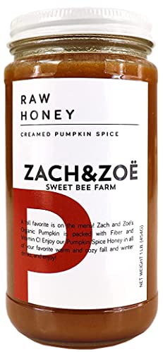 Unfiltered Raw Honey by Zach & Zoe Sweet Bee Farm – Pure Farm Raised Honey Packed with Powerful Anti-oxidants, Amino Acids, Enzymes, and Vitamins! (Creamed Pumpkin Spice- 16oz)